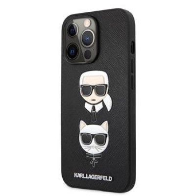 Karl Lagerfeld PU Saffiano Karl and Choupette Heads Cover pro iPhone 13 Pro Max Black