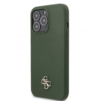 Guess 4G Silicone Metal Logo Zadní Cover pro iPhone 13 Pro Kaki
