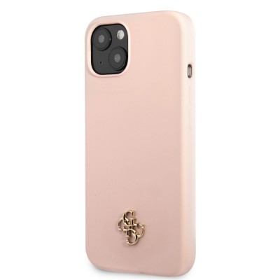 Guess 4G Silicone Metal Logo Zadní Cover pro iPhone 13 Pink